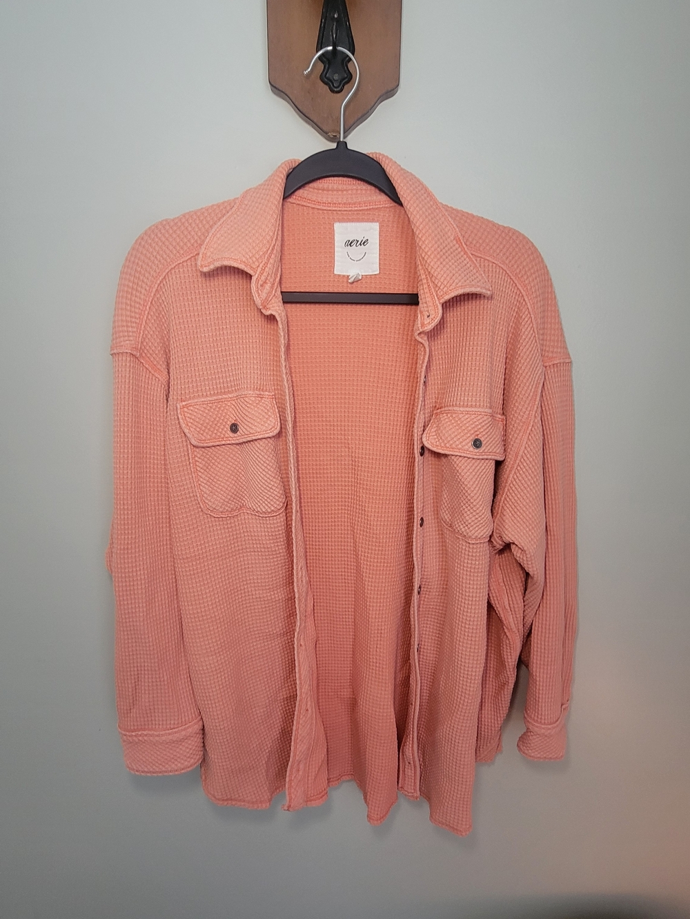 Aerie Women's XXS Waffle-Knit Button-Up Jacket - Peach/coral